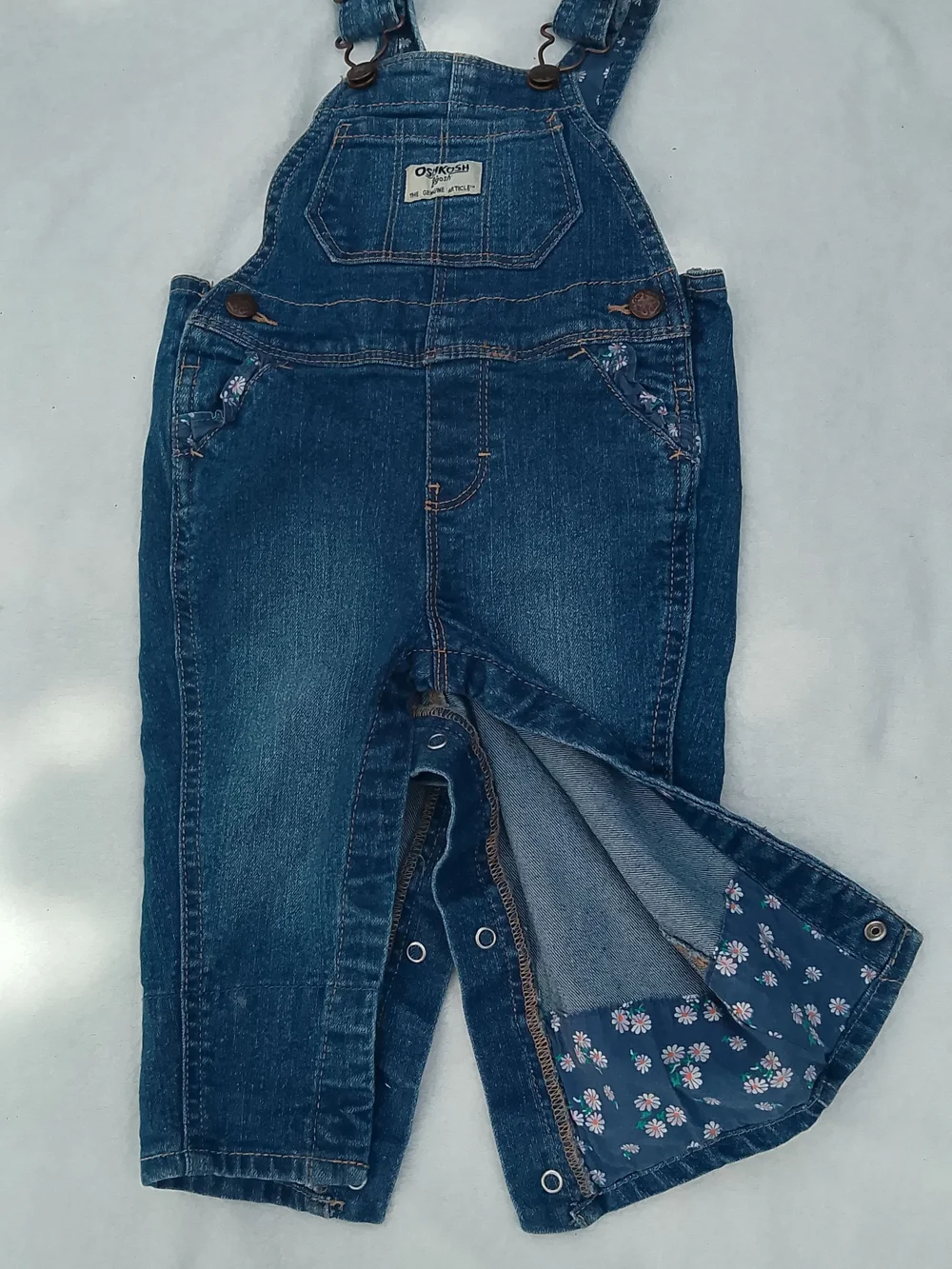 Oshkosh B'Gosh Baby Girls Country Flowers Blue Denim Overalls 9 Month